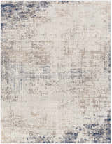 Close-up of the Alcove Abstract Area Rug. Contemporary design in dark blue, gray, ice blue, and ivory. Machine woven polypropylene. Design-Rectangle-71010