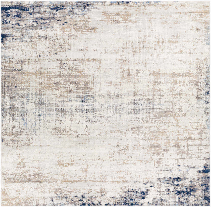 Alcove Abstract Area Rug featuring a contemporary design with dark blue, gray, and ivory hues. Design-Square-710