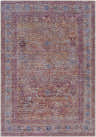 Close-up of the Alcoy Washable Area Rug. Farmhouse style rug in dark purple, multi brown, pale pink, and white thatch. Design-Rectangle-5373