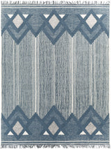 Aldbourne Blue Tassel Flatweave Wool Rug - Clearance
