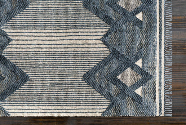 Aldbourne Blue Tassel Flatweave Wool Rug - Clearance