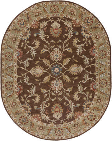 Oval Alexander Brown Regency Wool Carpet with a brown floral pattern and olive green border. Design-Oval-810