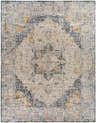Detailed view of the Alief Luxe Rug, a machine-woven traditional rug in brick red, charcoal, cream, and gray tones. Design-Rectangle-710103