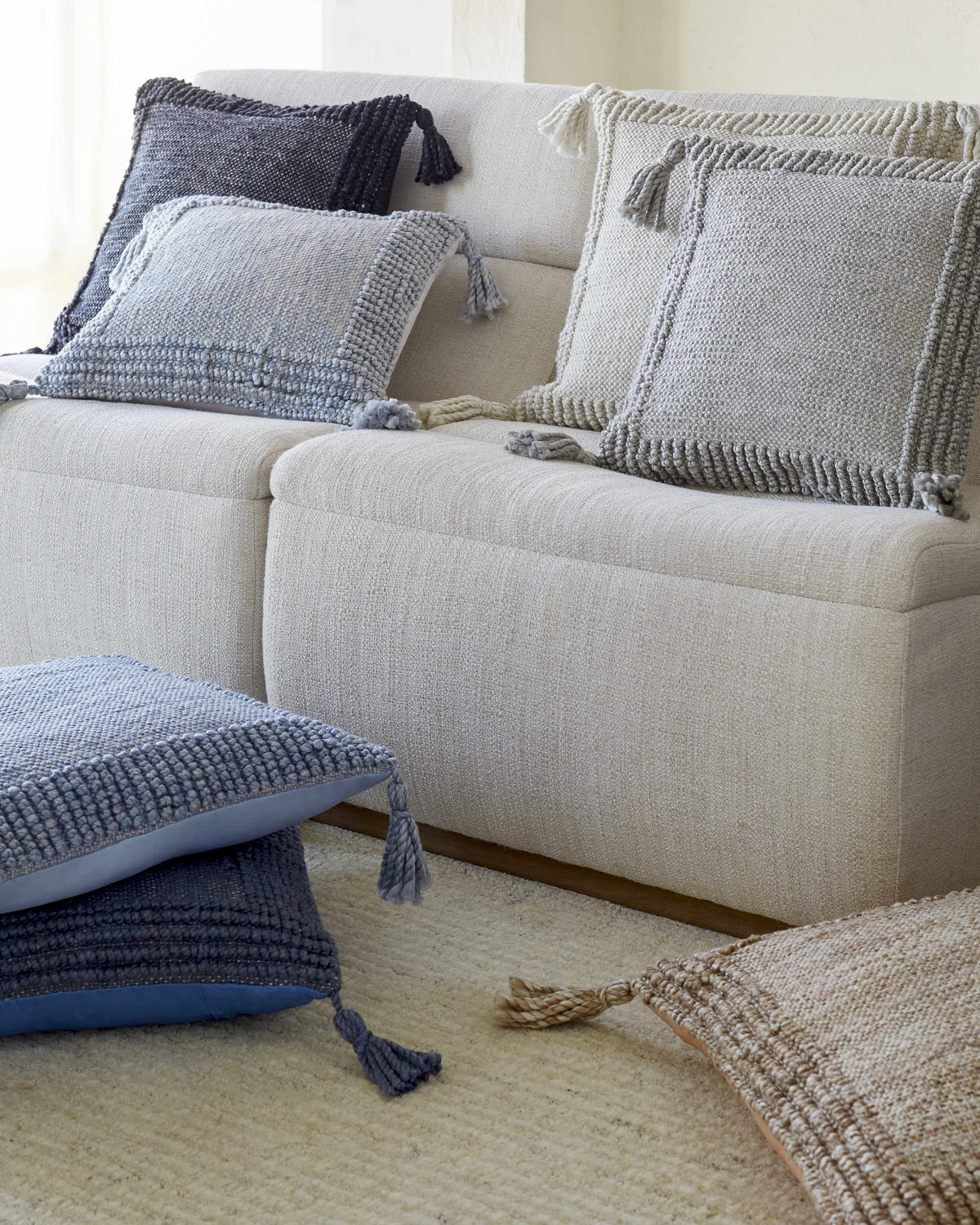 Navix Dark Blue Linear Pattern Modern Recycled PET Yarn Outdoor Accent Pillow - Clearance