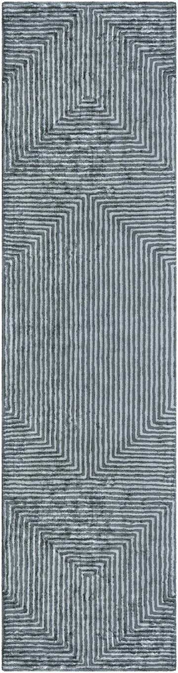 Close-up of Quartz Patterned Sheen Blue/Green Viscose Rug featuring a contemporary striped geometric design. Design-Runner-268