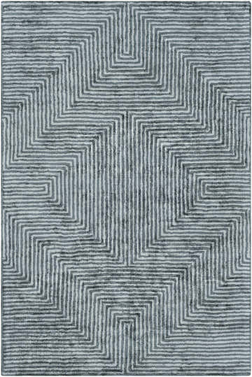 Close-up of Quartz Patterned Sheen Blue/Green Viscose Rug with a contemporary geometric striped design. Design-Rectangle-576