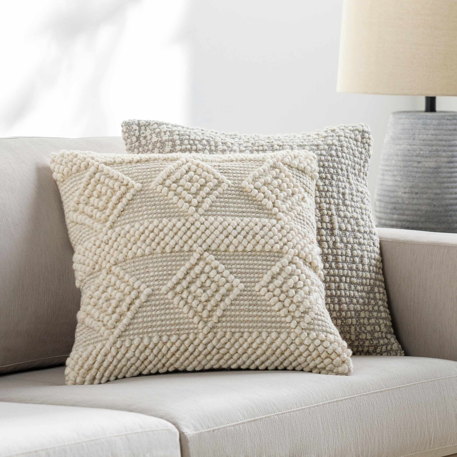 Alveley White Geometric Textured Throw Pillow