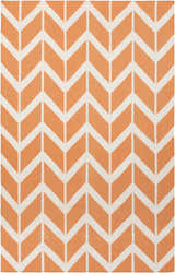 Close-up of the Amalia Area Rug. Cream and orange wool rug with a contemporary chevron pattern. Hand woven texture. Design-Rectangle-58