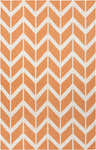 Close-up of the Amalia Area Rug. Cream and orange wool rug with a contemporary chevron pattern. Hand woven texture. Design-Rectangle-58