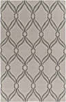 Close-up of Amberg Area Carpet. Hand-woven wool rug with charcoal and light gray geometric trellis pattern. Design-Rectangle-576