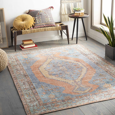 Bovey 2x3 Blue&Coral Washable Rug - Clearance