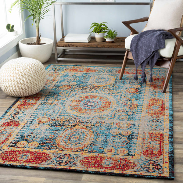 Wrangell Blue/Red Damask Carpet - Clearance