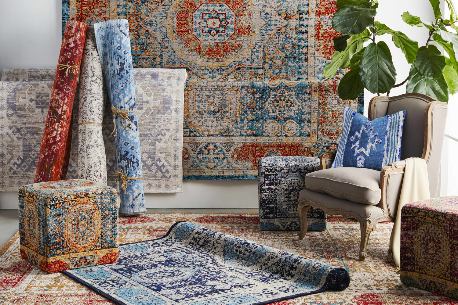 Wrangell Blue/Red Damask Carpet - Clearance