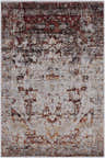 Close-up of the Analisa Area Carpet, a vintage style rug in black, burgundy, gray, ivory, orange, and yellow. Design-Rectangle-23