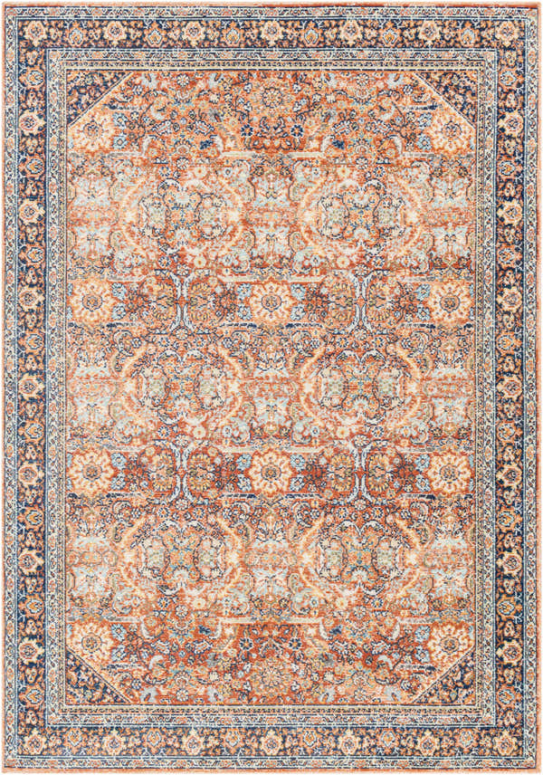 Detailed Ania Area Rug with a traditional floral pattern in arctic stone, copper, brown, and charcoal. Design-Rectangle-5373