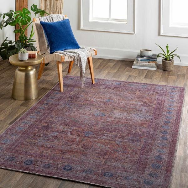 Alcoy Washable Distressed Red Rug