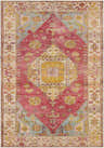 Detailed view of the Anopog Washable Area Rug with a red, yellow, and blue traditional pattern. Farmhouse style. Design-Rectangle-5373