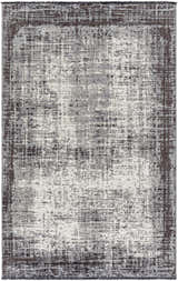 Close-up of the Binh Gray Area Rug. Contemporary design in charcoal, cream, and slate with a subtle distressed pattern. Design-Rectangle-537