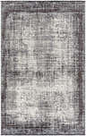 Close-up of the Binh Gray Area Rug. Contemporary design in charcoal, cream, and slate with a subtle distressed pattern. Design-Rectangle-537