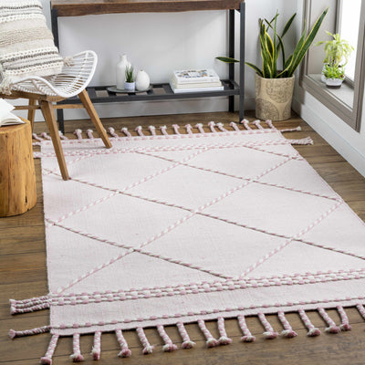 Lupton Pink Trellis Wool Rug with tassels - Clearance