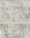 Close-up of the Apison Area Rug. Contemporary design in gray, ivory, and silver gray. Machine woven polypropylene rug. Design-Rectangle-710103