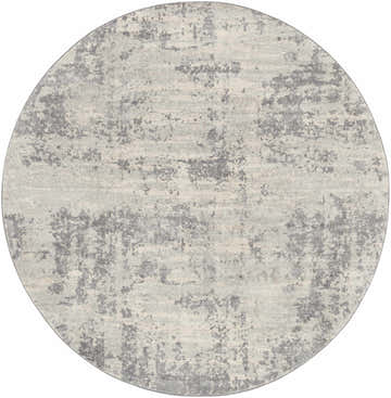 Round Apison Area Rug in gray, ivory, and silver gray with a contemporary abstract pattern. Design-Round-710