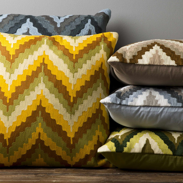 Braunton Chevron Green Mustard Throw Pillow - Clearance