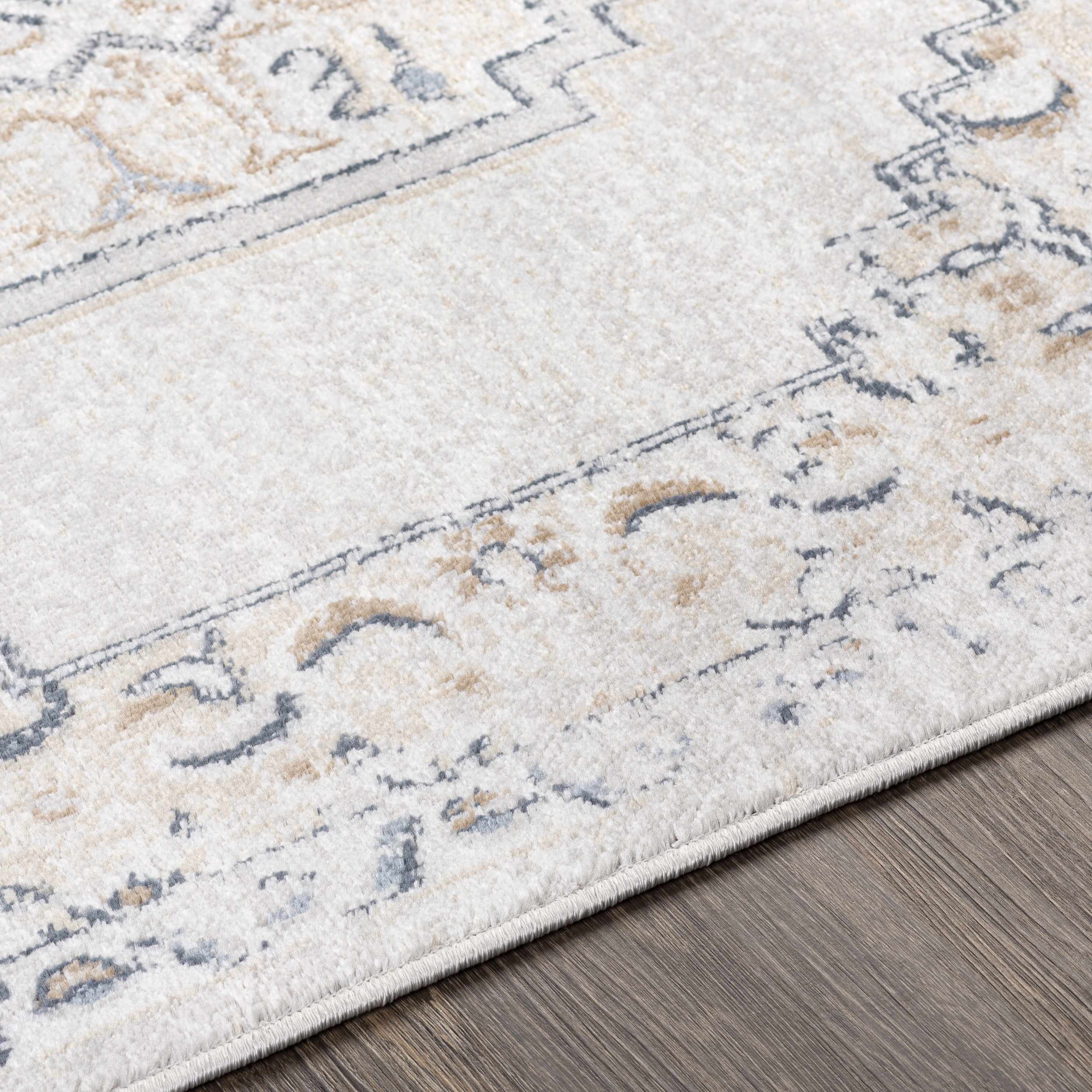 Close-up of the texture on Araluen Area Rug - Clearance, showing fabric weave and feel. Traditional Area Rug Backing  