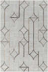 Close-up of the Ardahan Area Rug. Oatmeal rug with a geometric diamond and line pattern in brown and gray. Hand-crafted texture. Design-Rectangle-576