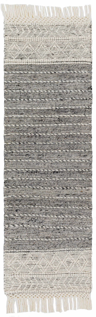 Charcoal Cream Arguvan Wool Blend Braided Tassel Area Rug - Clearance