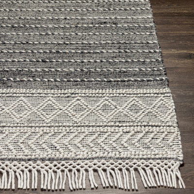 Charcoal Cream Arguvan Wool Blend Braided Tassel Area Rug - Clearance