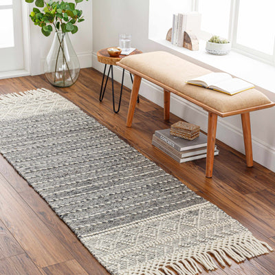 Charcoal Cream Arguvan Wool Blend Braided Tassel Area Rug - Clearance