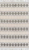 Close-up of the Arij Area Rug - Clearance. Features a geometric diamond pattern in dark gray, gray, light gray, and multi brown. Design-Rectangle-57