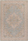 Close-up of Arjun Thick Luxe Area Rug with amber, olive, taupe, and gray traditional farmhouse design. Design-Rectangle-6796