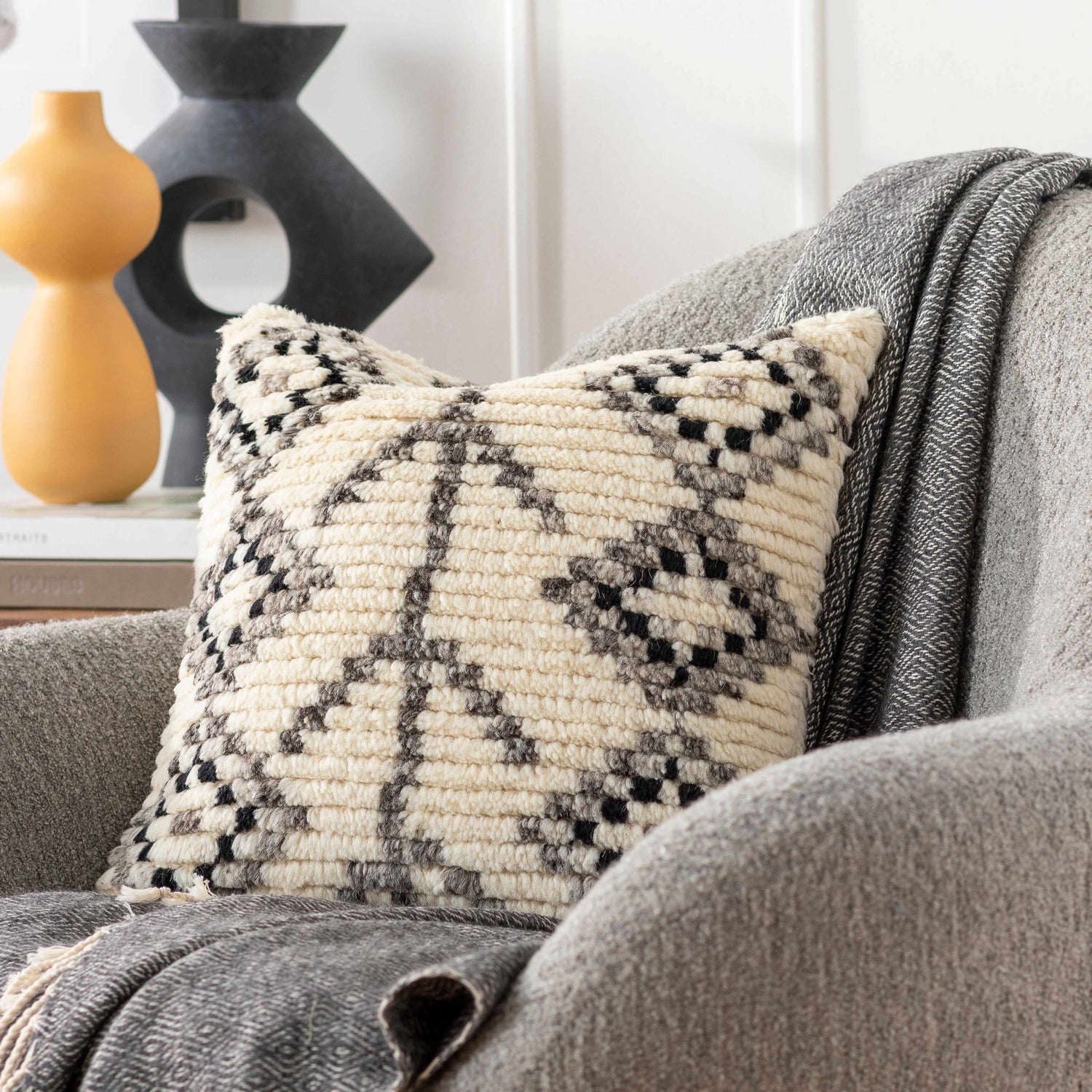 Arrochar Cream Geometric Textured Throw Pillow - Clearance