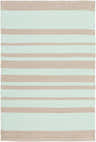 Close-up of the hand woven Arverne Area Rug. Seafoam and tan stripes create a farmhouse, transitional style. Design-Rectangle-23