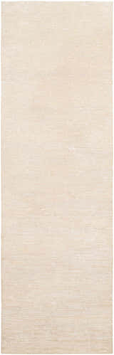 Close-up of the beige Atlas Carpet, hand-knotted with a subtle horizontal pattern and a soft, inviting texture. Design-Runner-268