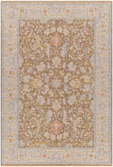 Detailed texture of the Atli Thick Luxe Area Rug in amber, brown, and dusty pink floral pattern. Design-Rectangle-575