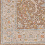 Close-up of the Atli Thick Luxe Area Rug, showcasing its traditional floral pattern in amber, brown, pink, and gray hues. Swatch