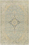 Close up of the Attwood Premium Rug with a traditional oriental design in blush, sage, and beige wool. Design-Rectangle-5686