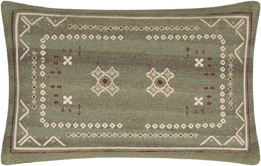 Savera Dusty Sage Organic Woven Textured Global Bohemian Wool Accent Pillow with Knotted Tassels