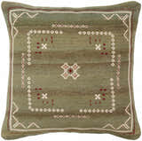 Savera Dusty Sage Organic Woven Textured Global Bohemian Wool Accent Pillow with Knotted Tassels