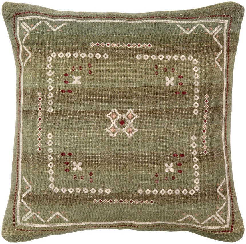 Savera Dusty Sage Organic Woven Textured Global Bohemian Wool Accent Pillow with Knotted Tassels