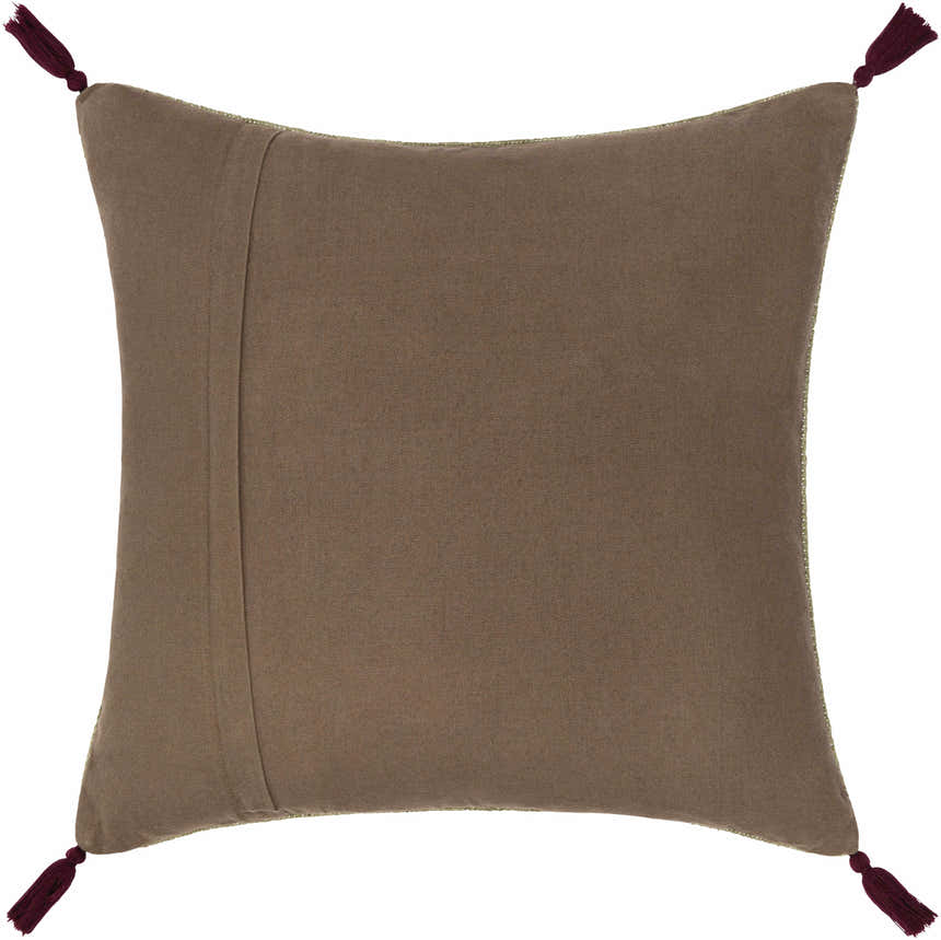 Savera Dusty Sage Organic Woven Textured Global Bohemian Wool Accent Pillow with Knotted Tassels