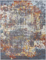Close-up of the Auckley Colorful Abstract Area Rug. Features brick red, charcoal, cream, and blue hues in a contemporary design. Design-Rectangle-710103