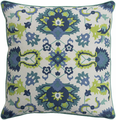 Audley  Navy Green Floral Throw Pillow - Clearance