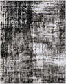 Close-up of the Augusta Area Carpet. Contemporary style rug in black, charcoal, cream, and gray with a distressed pattern. Design-Rectangle-71110