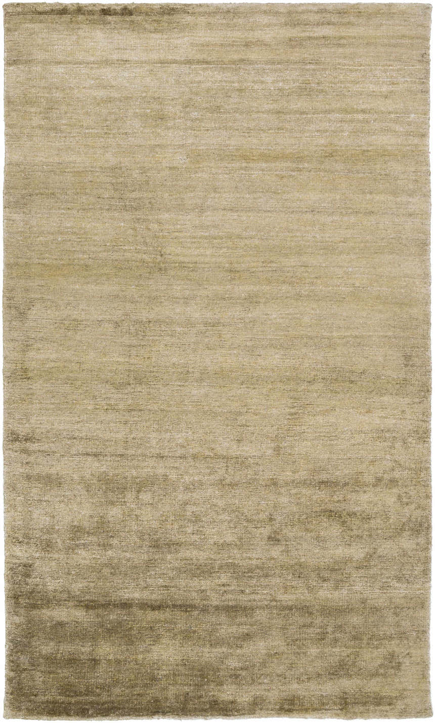Close-up of the hand woven Aumsville Area Rug in olive. Viscose rug with subtle texture. Design-Rectangle-58