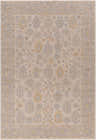 Close-up of Ayele Thick Luxe Statement Rug; farmhouse style with charcoal, mustard, and tan traditional pattern. Design-Rectangle-6796