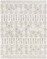 Close-up of Aylett Beige Trellis Shag Rug, featuring a geometric trellis pattern in light beige and ivory. Soft, shag texture. Design-Rectangle